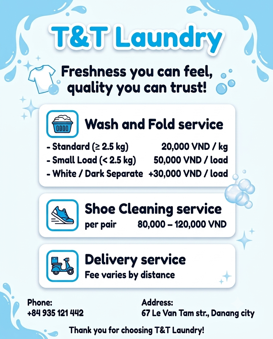 Bảng giá T&T Laundry 2026